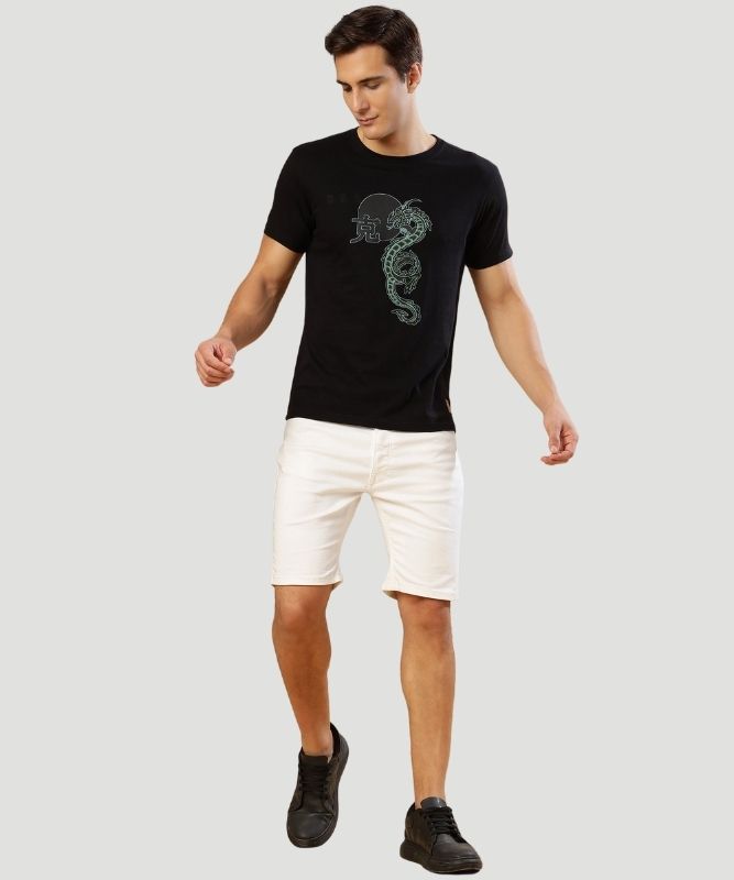 Men's Black Graphic Print Half Sleeves Regular Fit T-Shirt