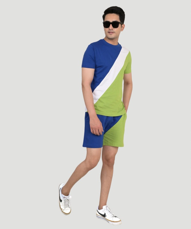 Men's Multicolor Colorblock T-shirt & Shorts Set - A Bold Expression of Style